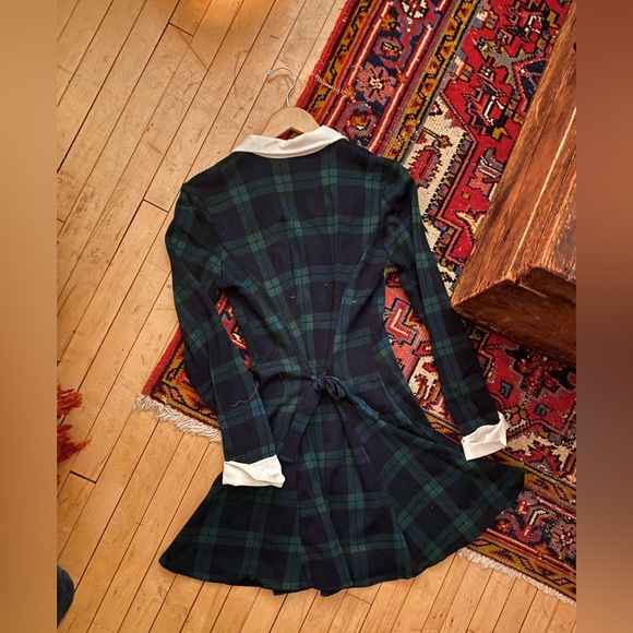 SOLD | Vintage Dark Academia, Pleated Plaid Dress with Collar - Picture 2 of 5